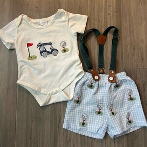 Golf-Themed Baby Outfit with Suspenders
